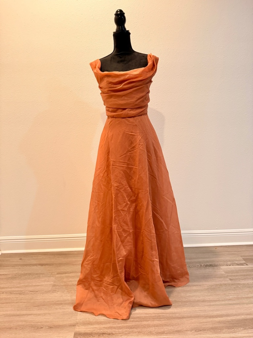 Elegant Rust Orange Cowl Neck Maxi Dress